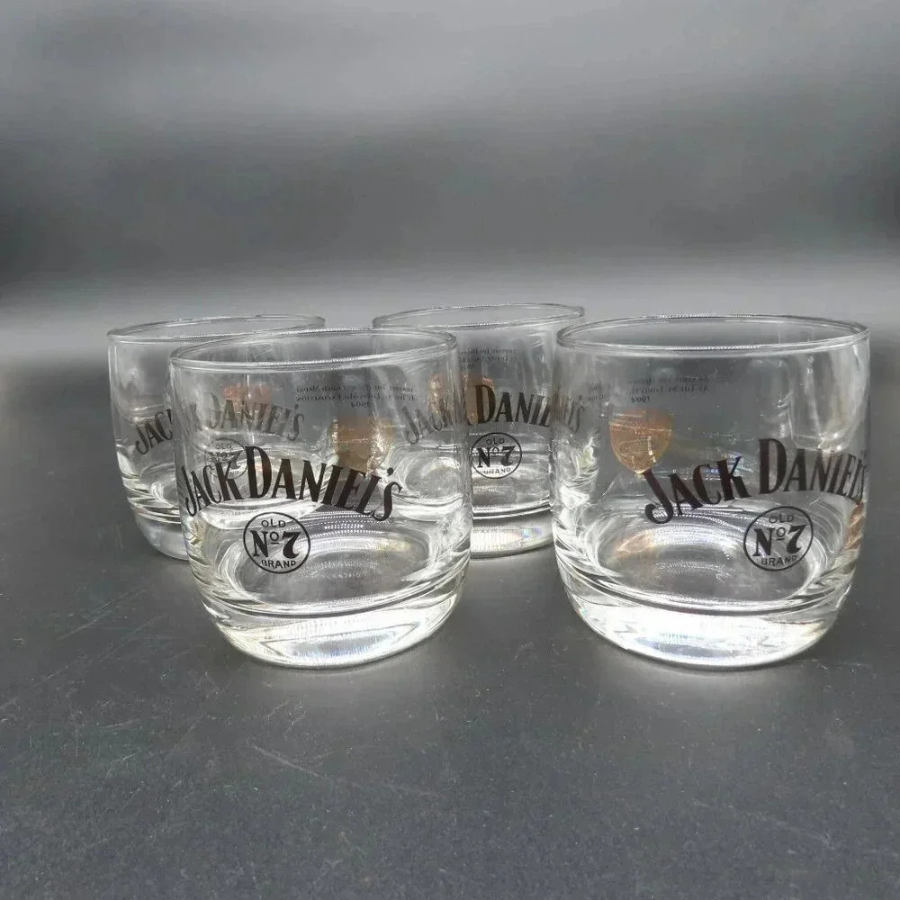 Jack Daniels Old No. 7 Brand Gold Medal Award 1904 Bowl Glass Low Ball Set of 4